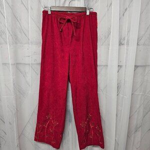 Country Casuals Red Sueded Embroidered Retro Hippie Pants PM